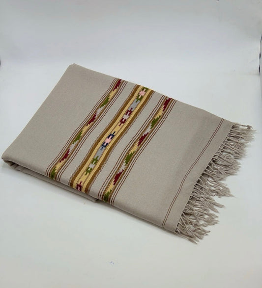 Fine Pashmina Multi Flower Border Handwork (Warm gray)